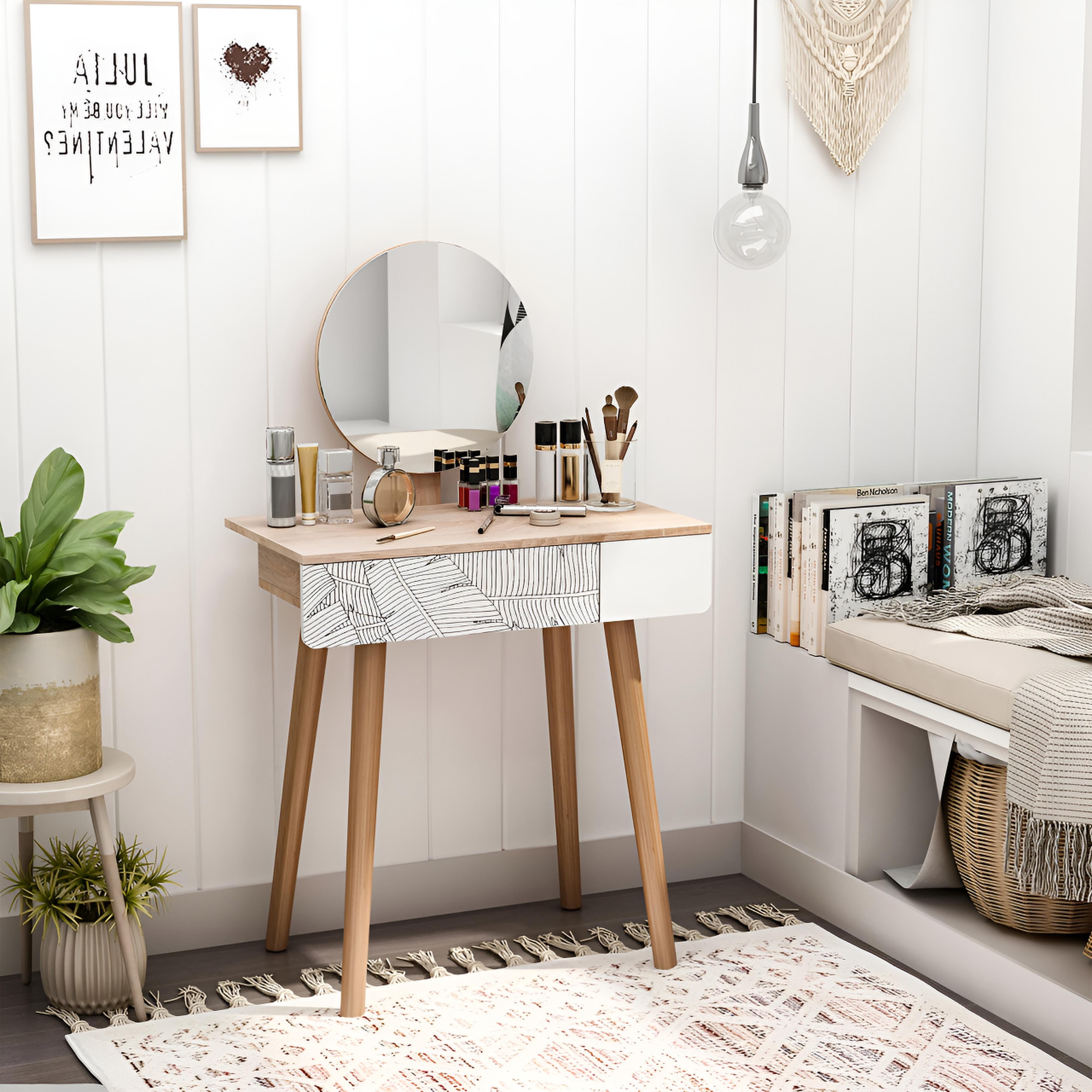 Coiffeuse avec Grand Miroir | 1 Tiroir + Design Scandinave 70 cm – AUREA