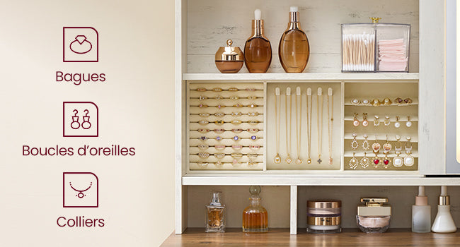 Coiffeuse femme avec Miroir LED et Tabouret | 2 Tiroirs + Prise Intégrée – AUREA