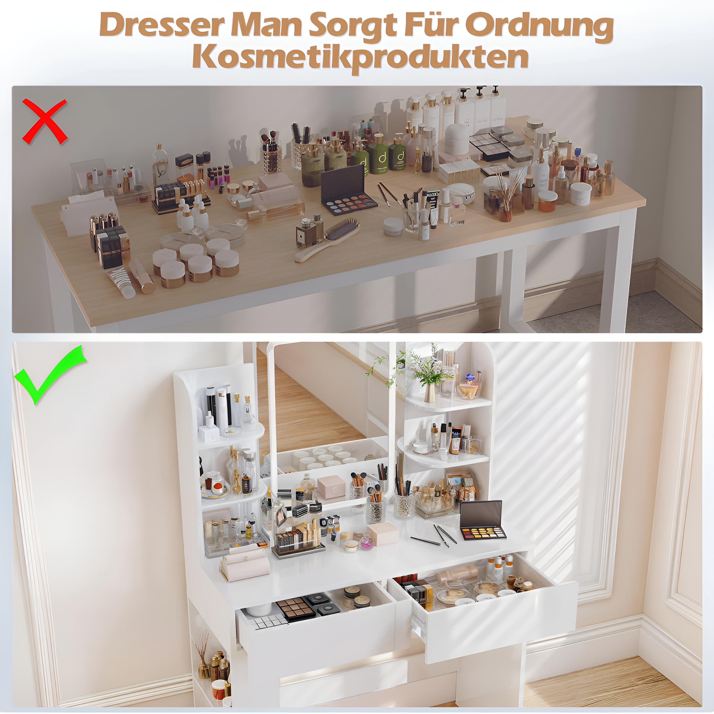 Coiffeuse avec Miroir LED et Tabouret | 2 Grands Tiroirs + Lumière Réglable – AUREA