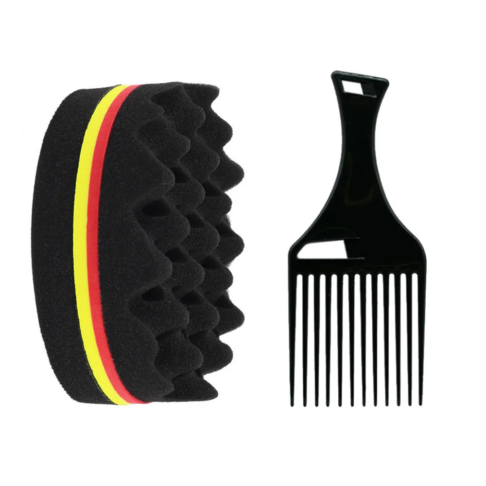 Brosse Éponge Twist Afro Double Face – Brosse Magique pour Boucles et Coiffage Afro