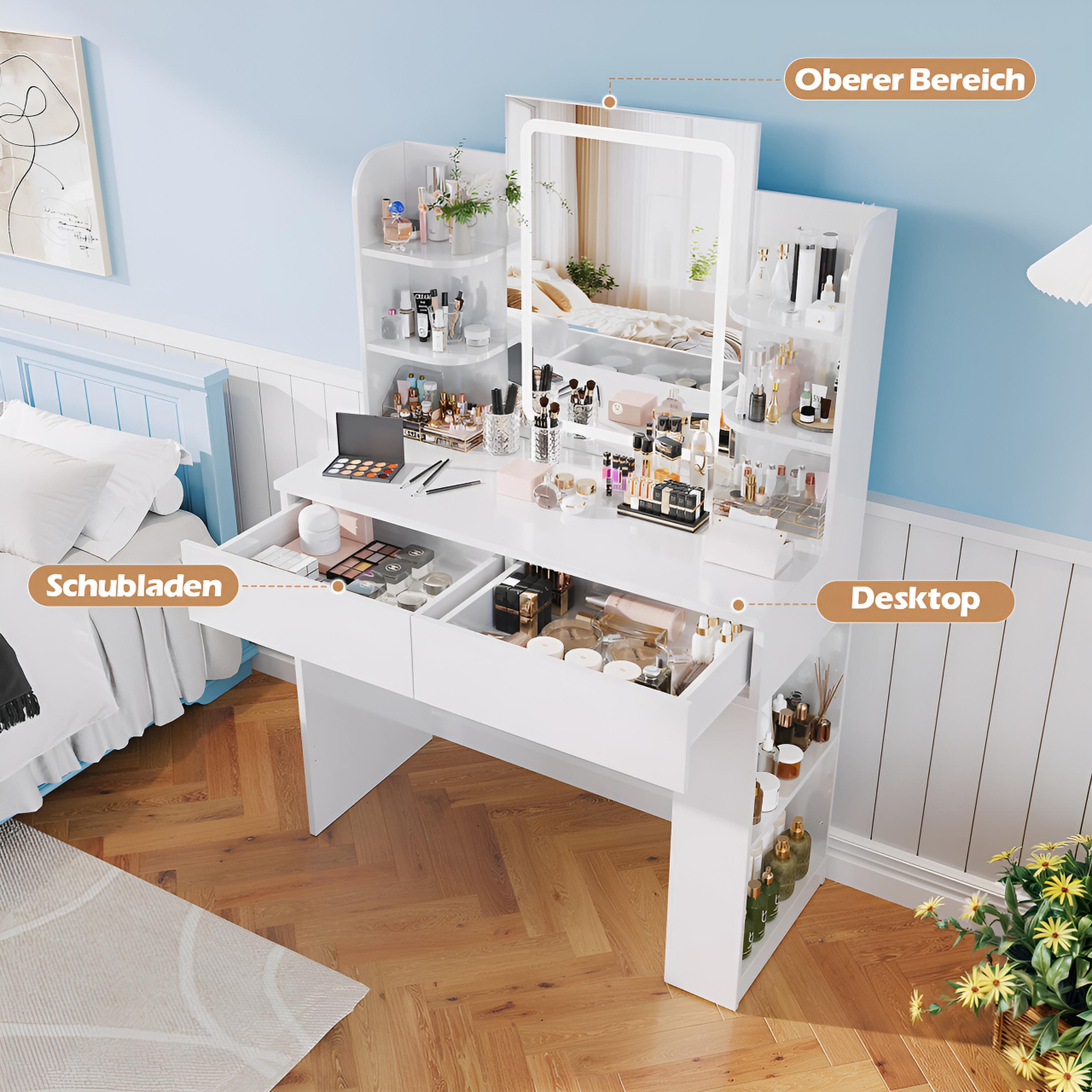 Coiffeuse avec Miroir LED et Tabouret | 2 Grands Tiroirs + Lumière Réglable – AUREA