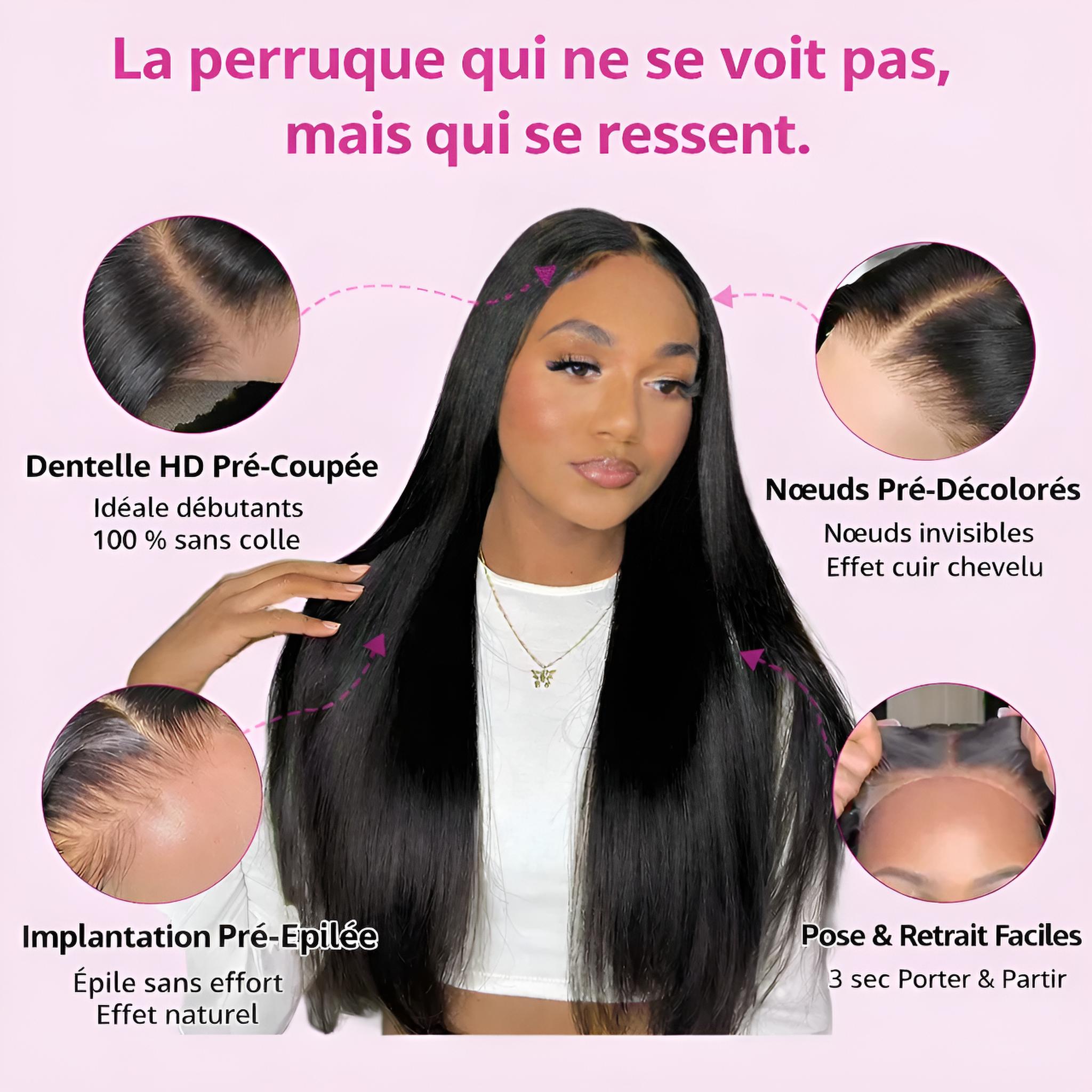 Perruque Femme Cheveux Naturels Lisse 30 Pouces – Lace Frontal 13x6 HD Pré-Épilée, Sans Colle, Prête à Porter