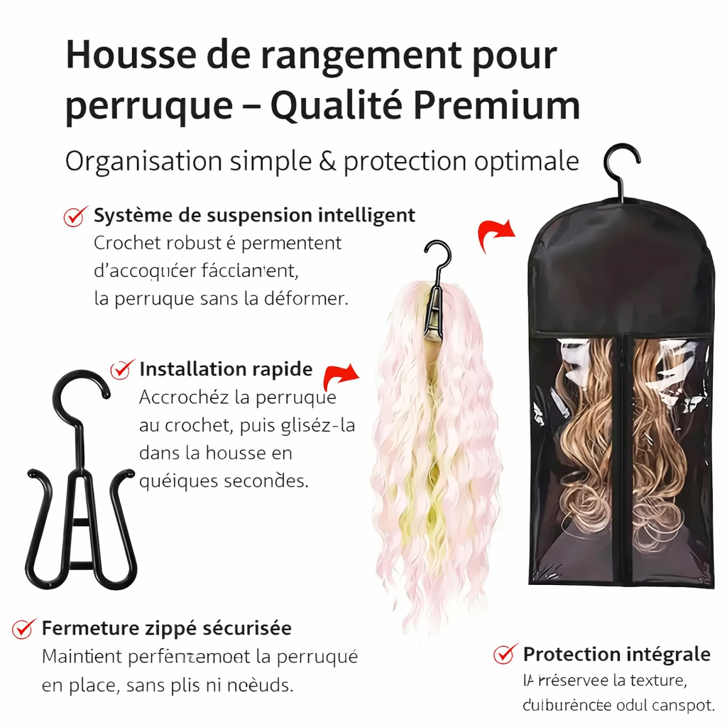Housse de Rangement pour Perruque avec Cintre – Sacs Transparents Anti-Poussière