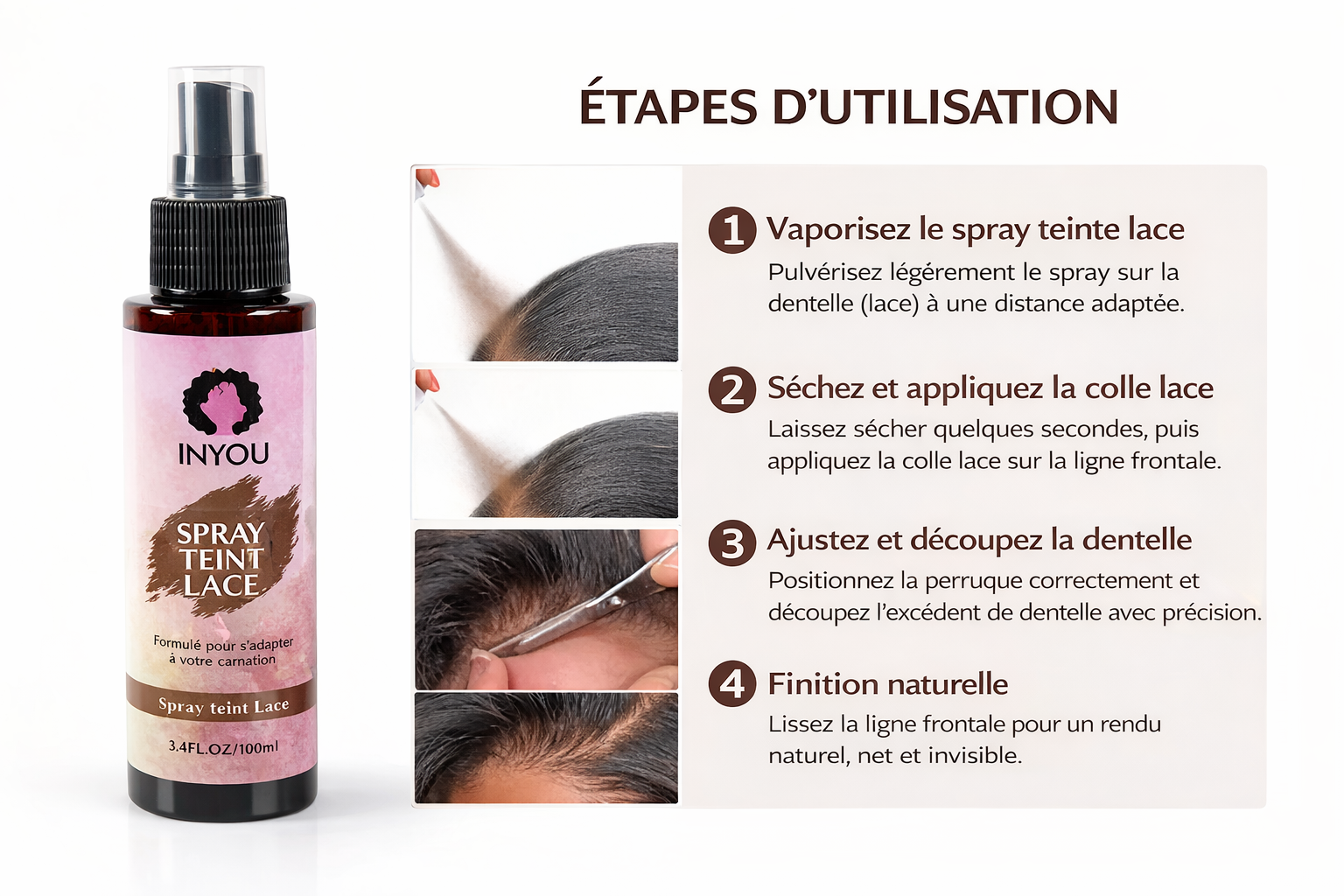 Kit Colle Perruque Lace 6 Pièces – Colle Lace, Spray Teinté, Cire Coiffante et Dissolvant