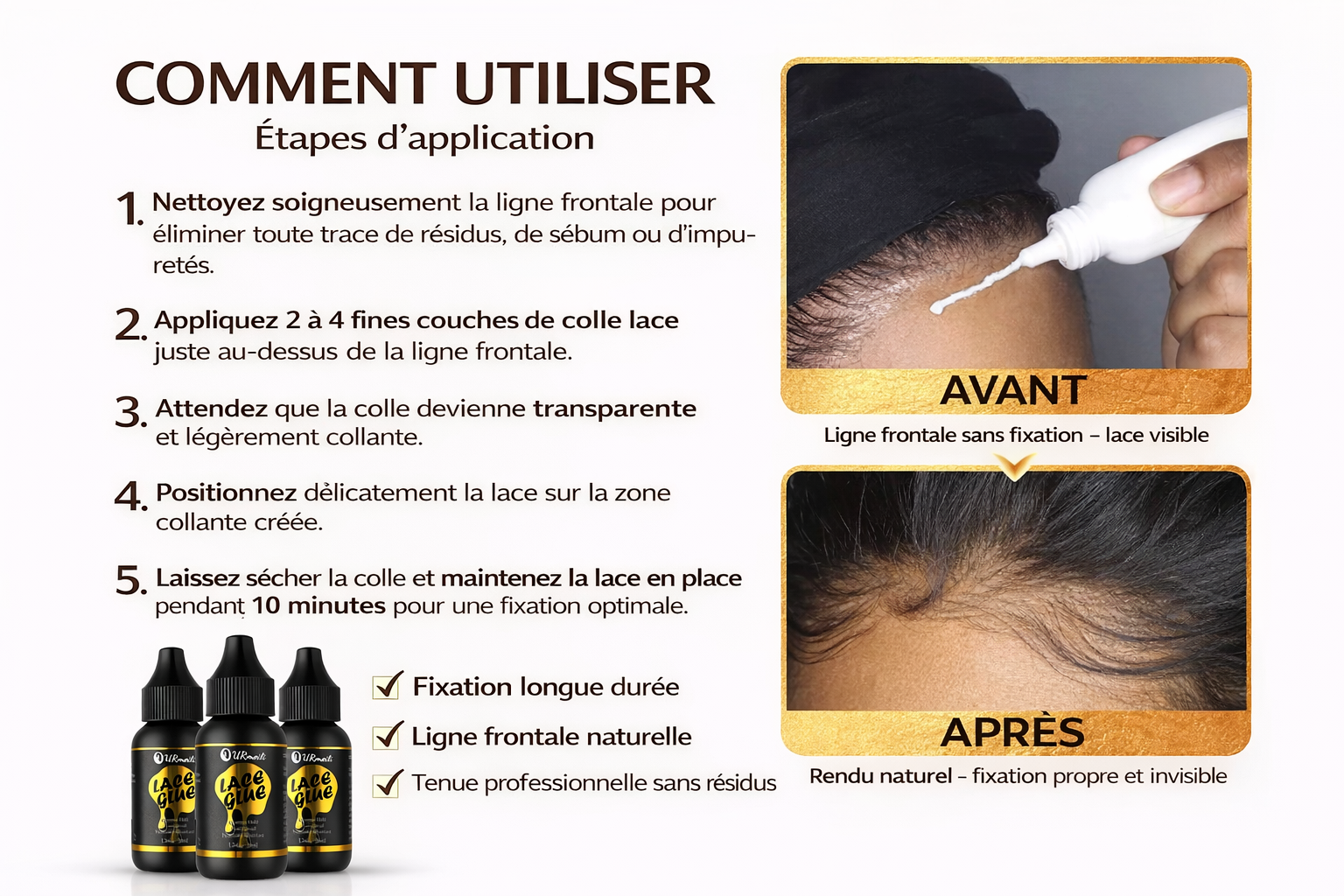 Kit Colle Perruque Lace 6 Pièces – Colle Lace, Spray Teinté, Cire Coiffante et Dissolvant