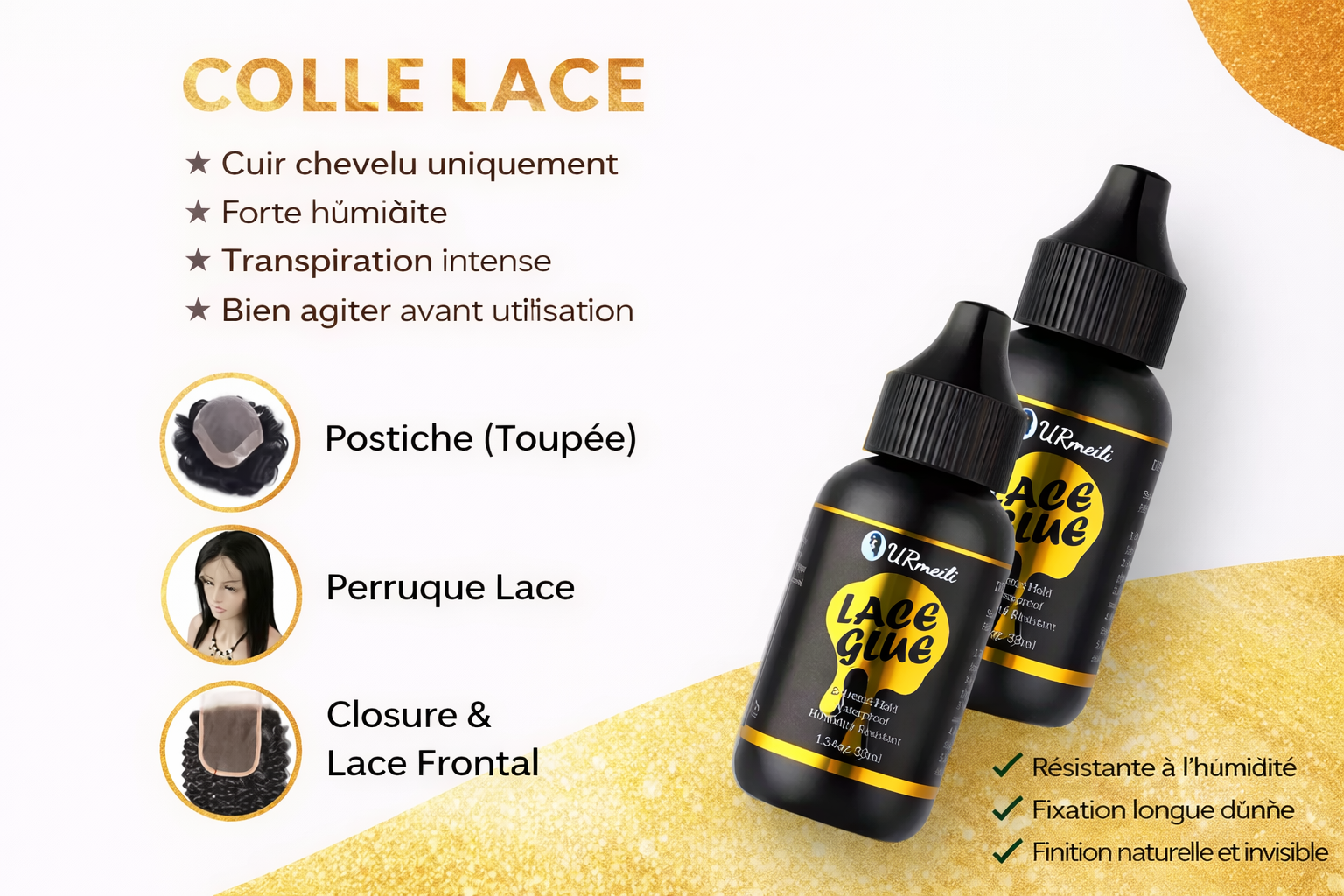 Kit Colle Perruque Lace 6 Pièces – Colle Lace, Spray Teinté, Cire Coiffante et Dissolvant