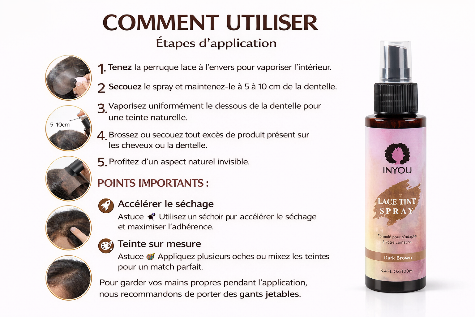 Kit Colle Perruque Lace 6 Pièces – Colle Lace, Spray Teinté, Cire Coiffante et Dissolvant