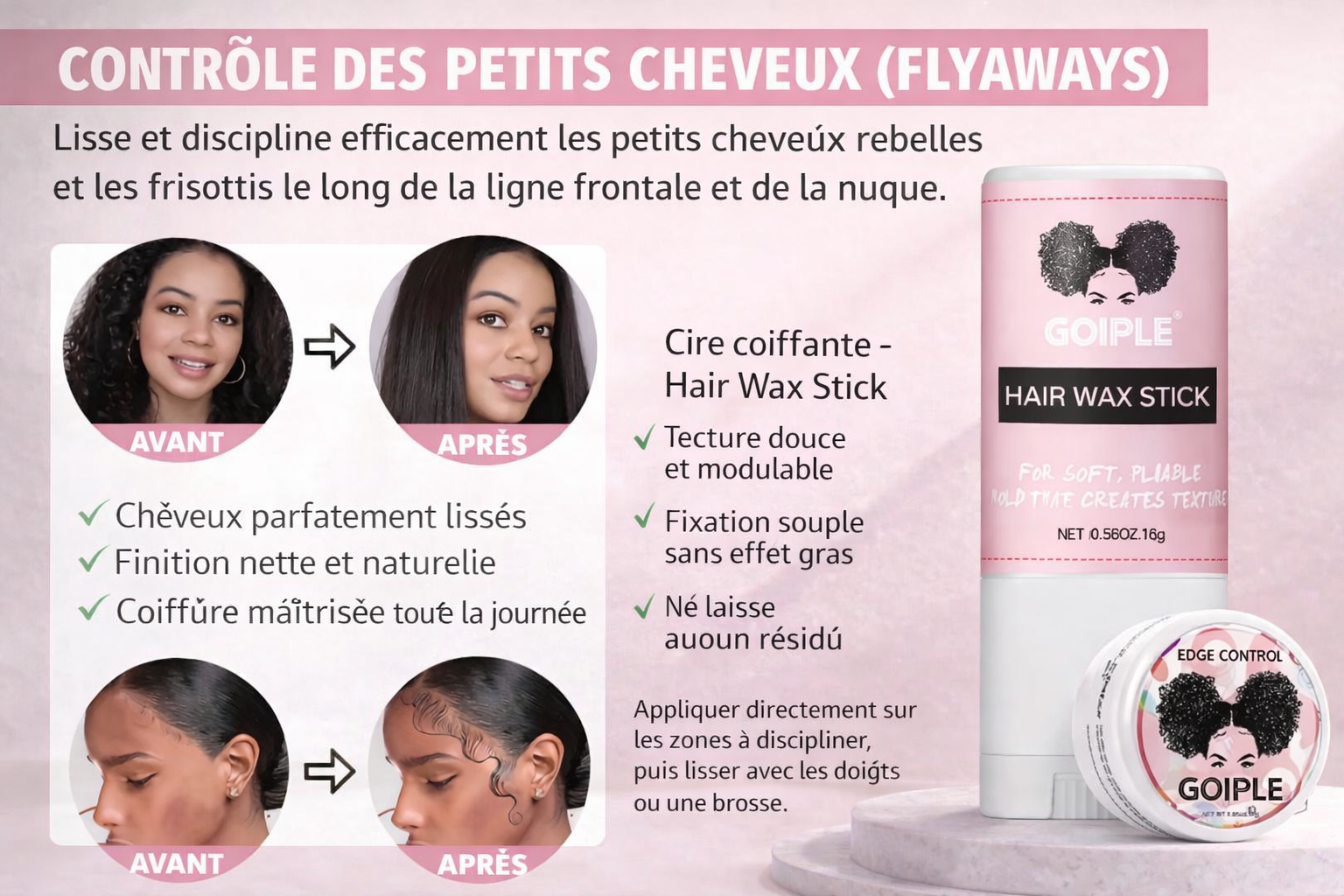 Kit Débutant Coiffage Perruque Lace – Cire Coiffante, Gel Edge Control et Colle Fixante