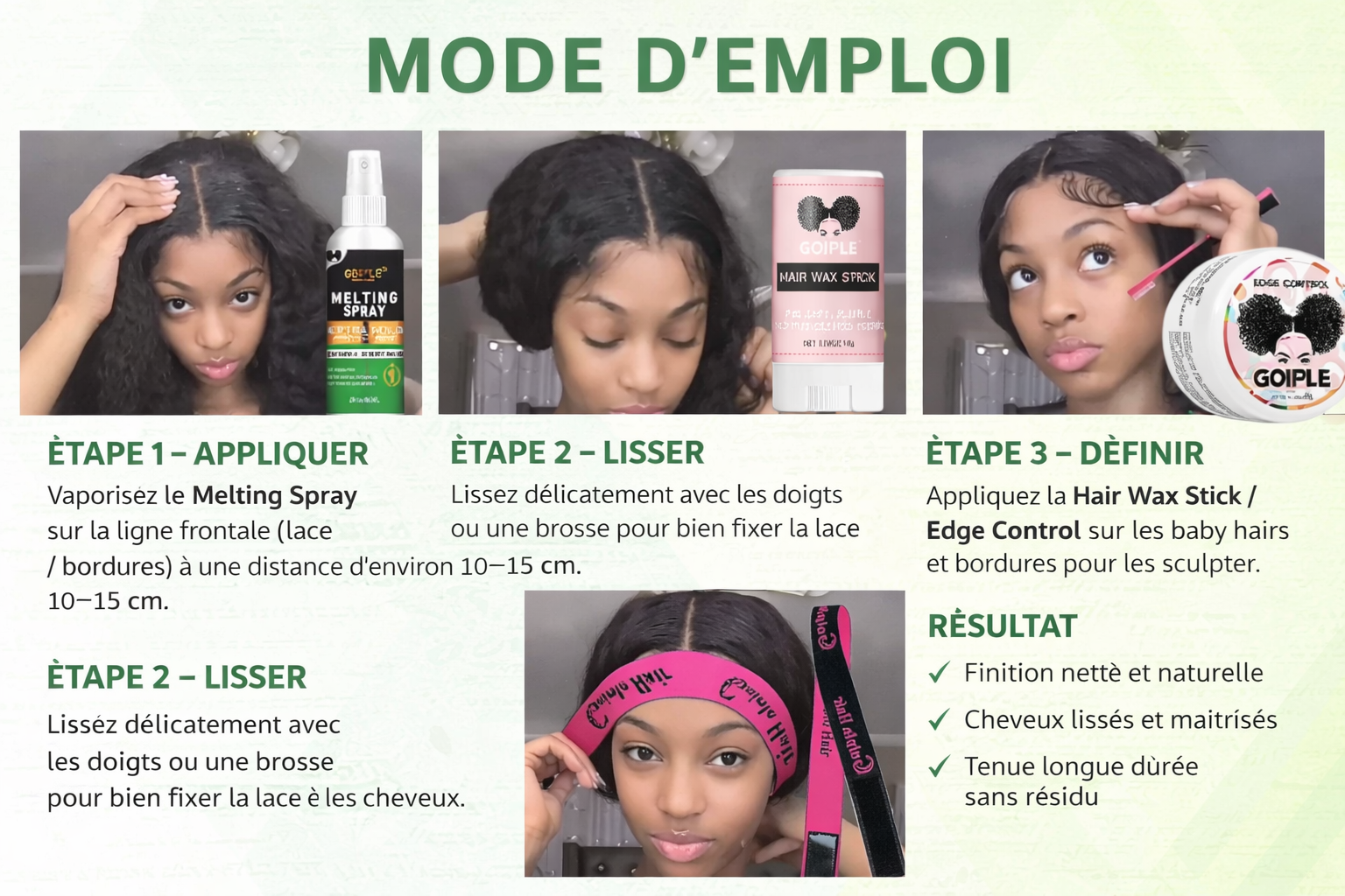 Kit Débutant Coiffage Perruque Lace – Cire Coiffante, Gel Edge Control et Colle Fixante