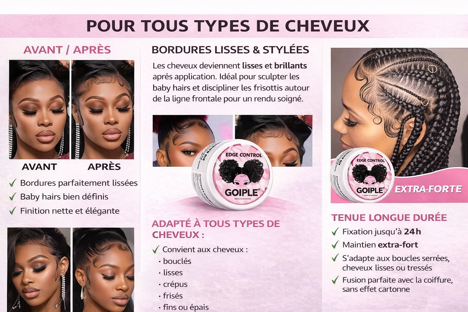 Kit Débutant Coiffage Perruque Lace – Cire Coiffante, Gel Edge Control et Colle Fixante