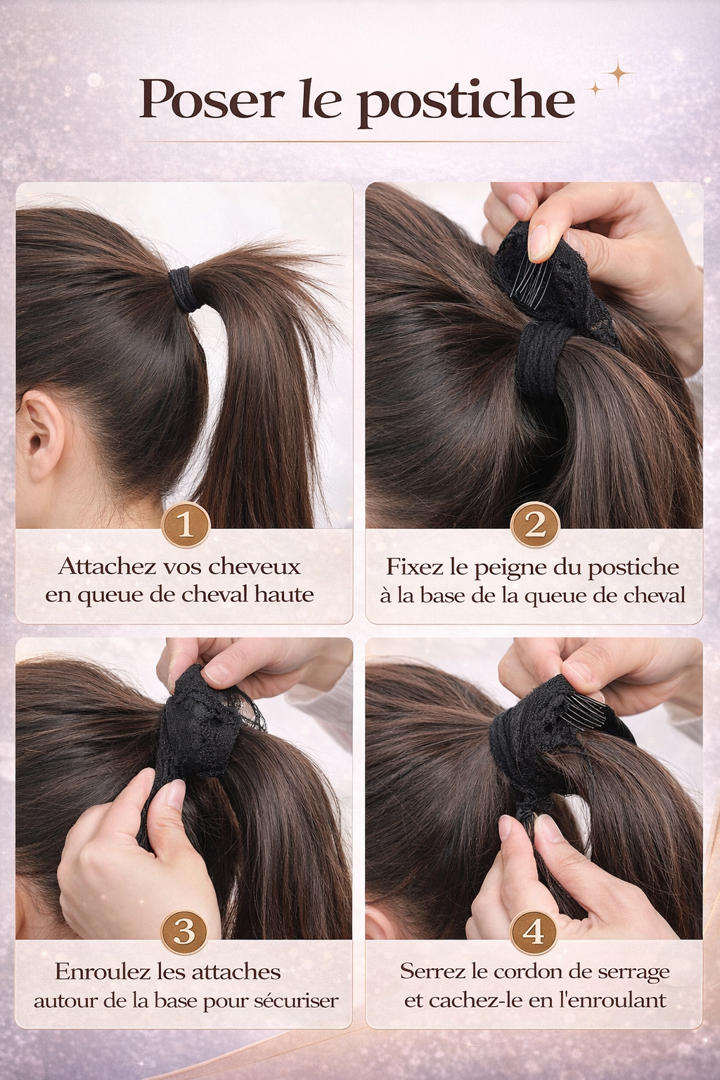 Extension Queue de Cheval Ondulée Synthétique – Ponytail Longue à Clip, Effet Ombre Marron Blond