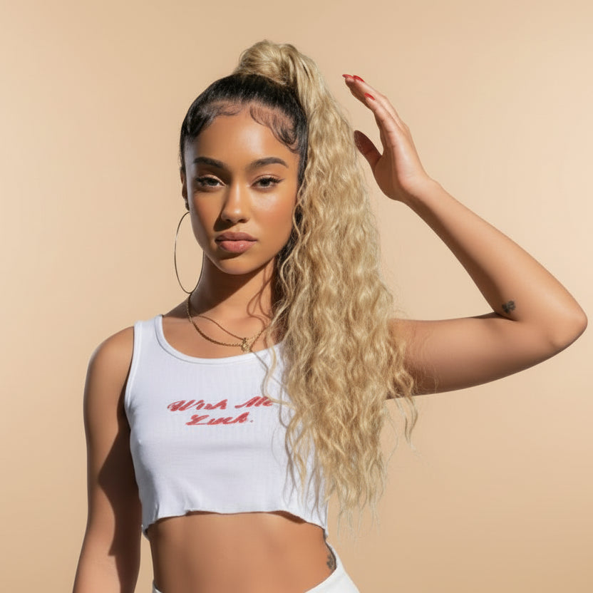 Extension Queue de Cheval Ondulée Synthétique – Ponytail Longue à Clip, Effet Ombre Marron Blond
