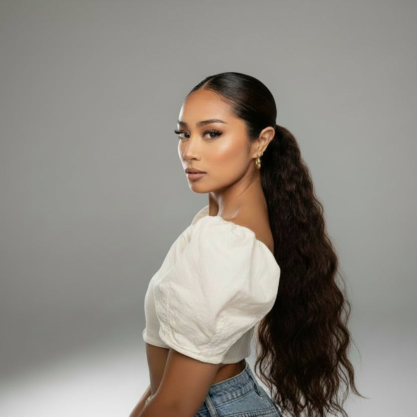 Extension Queue de Cheval Ondulée Synthétique – Ponytail Longue à Clip, Effet Ombre Marron Blond