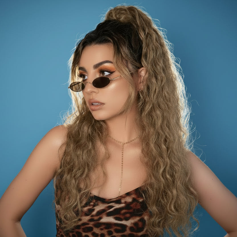 Extension Queue de Cheval Ondulée Synthétique – Ponytail Longue à Clip, Effet Ombre Marron Blond