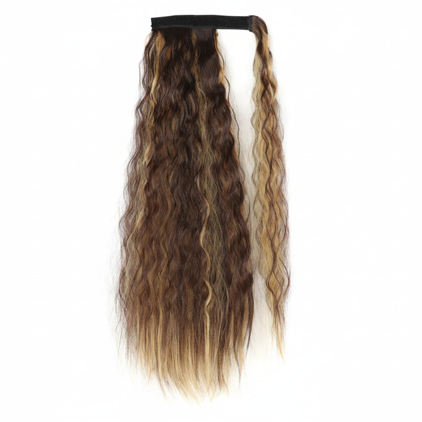 Extension Queue de Cheval Ondulée Synthétique – Ponytail Longue à Clip, Effet Ombre Marron Blond