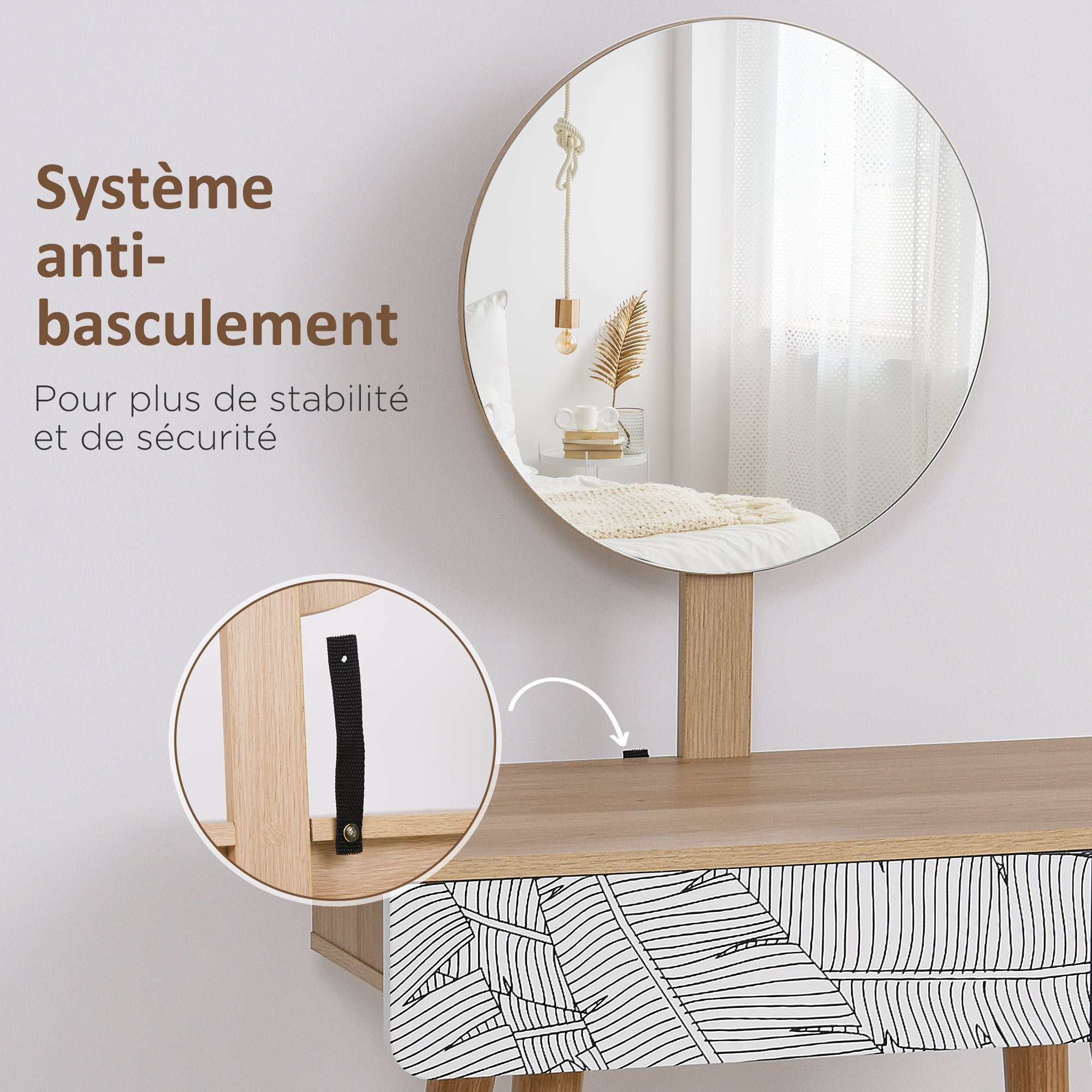Coiffeuse avec Grand Miroir | 1 Tiroir + Design Scandinave 70 cm – AUREA