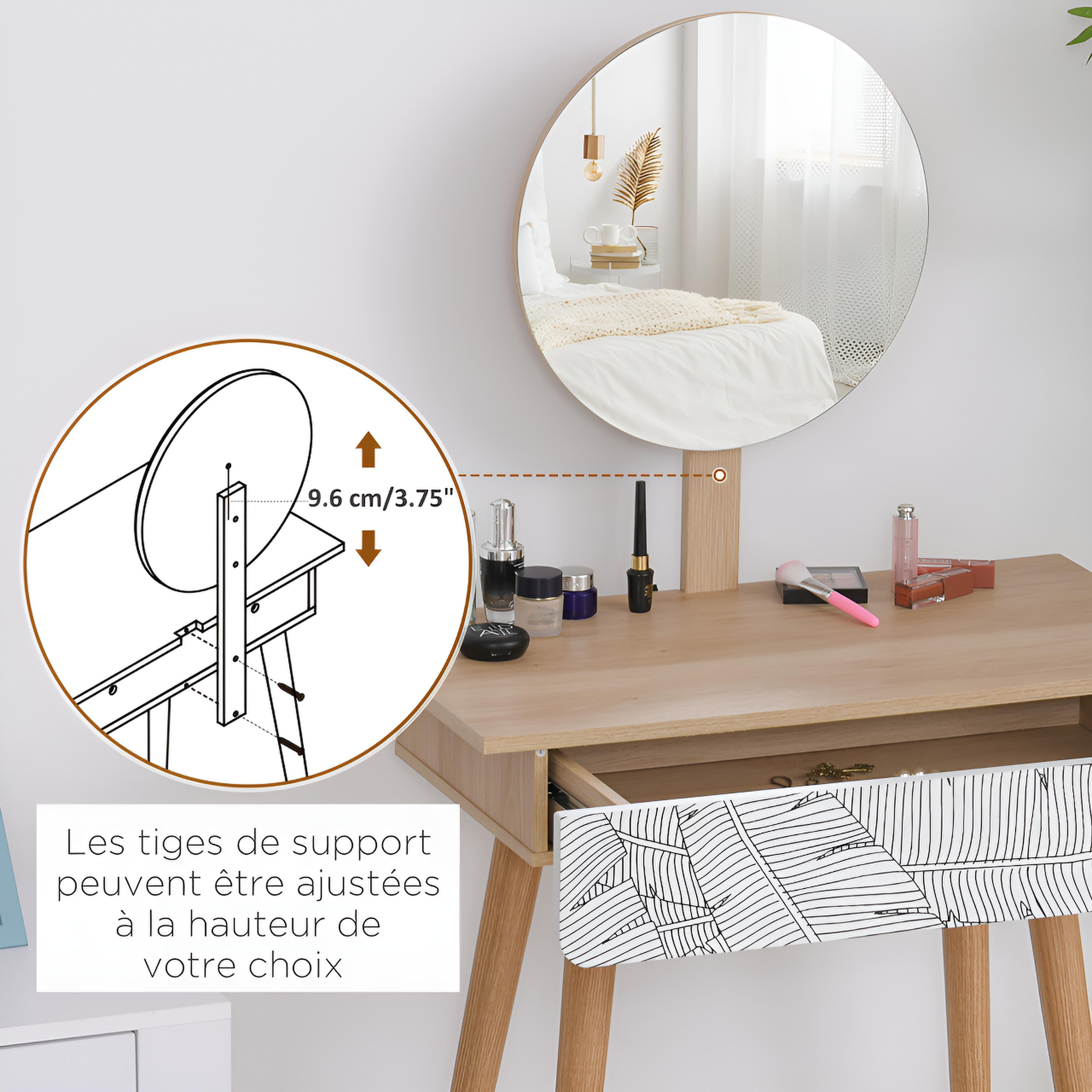 Coiffeuse avec Grand Miroir | 1 Tiroir + Design Scandinave 70 cm – AUREA