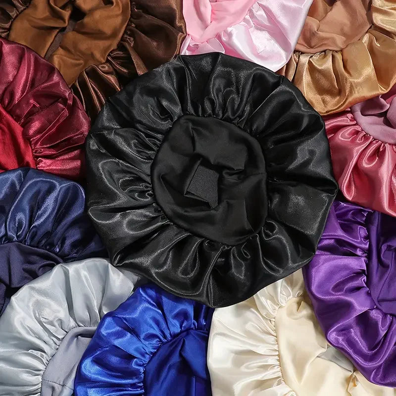 Bonnet de Douche en Satin pour Femme – Bonnet Large Bord Uni, Protection Cheveux