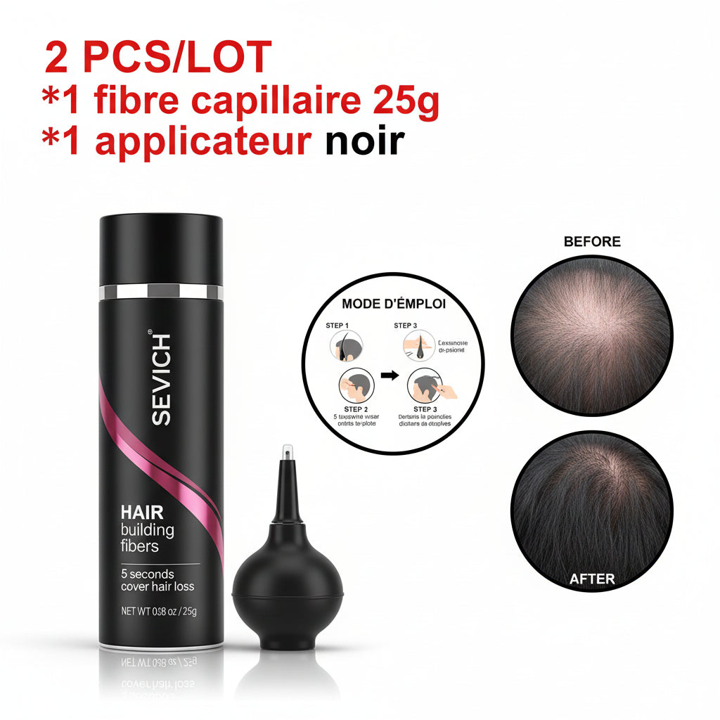 Fibres Capillaires à la Kératine SEVICH – Kit Densifiant pour Cheveux Clairsemés avec Applicateur