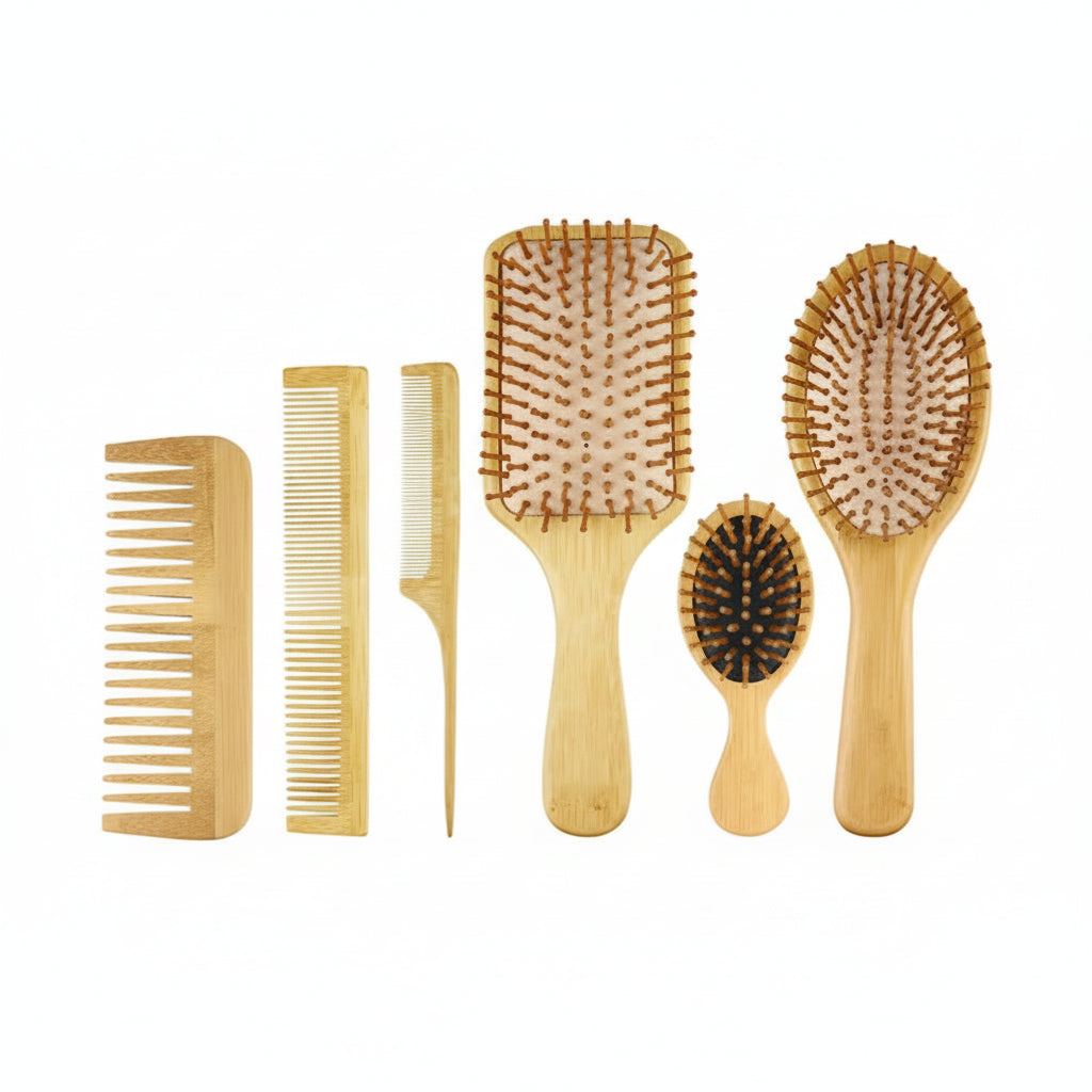 Brosse à cheveux en Bambou Massante – Brosse Démêlante Anti-Statique et Stimulateur de Pousse pour Cheveux et Barbe