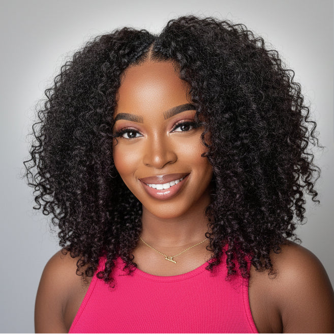 Perruque V Part Bouclée Kinky Curly en Cheveux Naturels – Densité 250 %, Cheveux Malaisiens