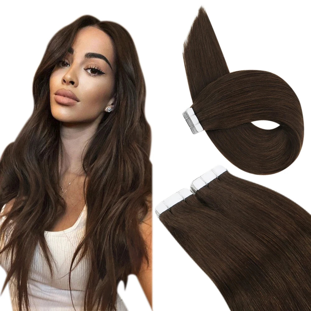 Extensions Tape In Ugeat en Cheveux Naturels Brésiliens Remy – Lisses, Balayage, 20P / 40P