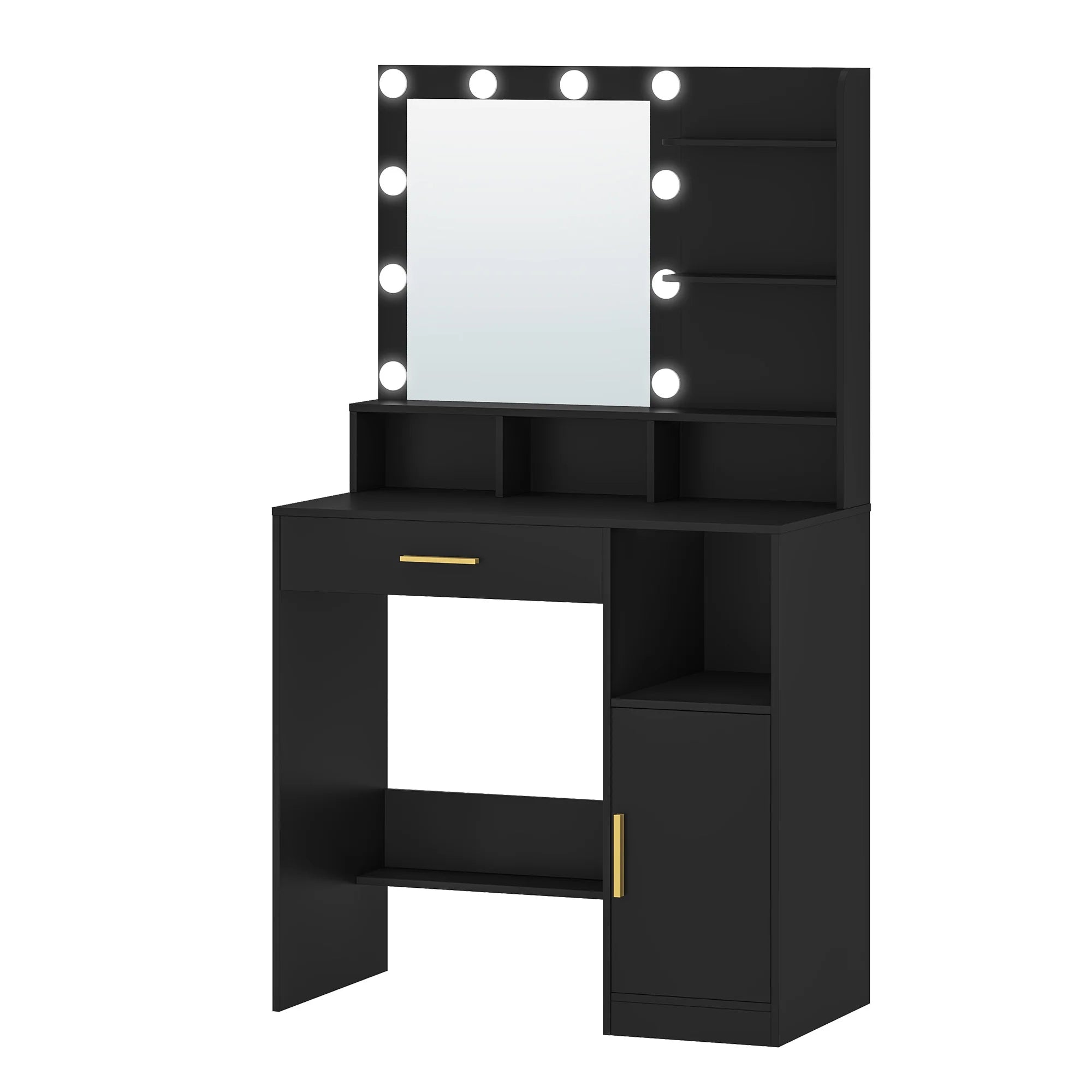 Coiffeuse avec Miroir LED et Rangement | 10 Lumières + Étagères & Compartiments – AUREA