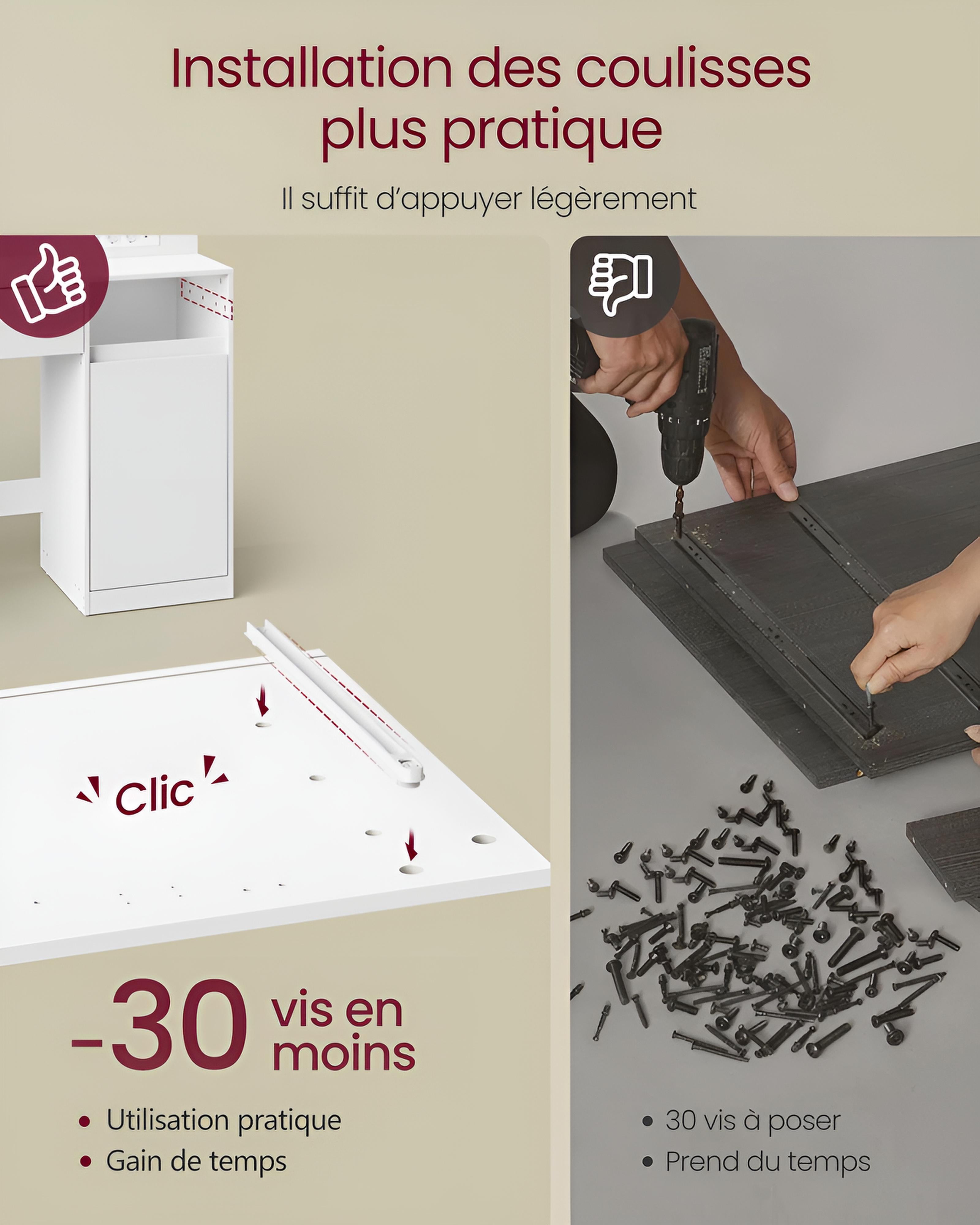 Coiffeuse avec Miroir LED et Prises | 3 Tiroirs + 2 Placards + 9 Ampoules – AUREA