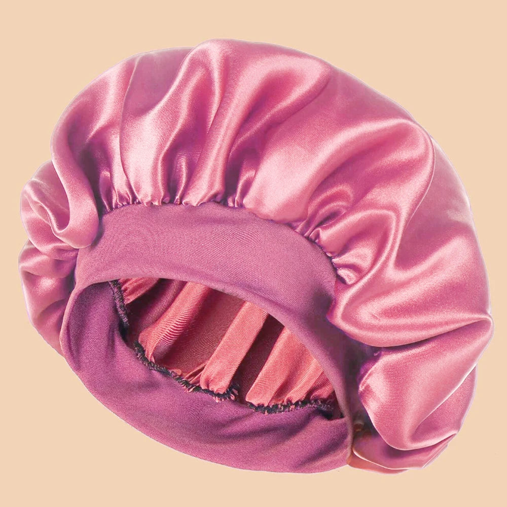 Bonnet de Douche en Satin pour Femme – Bonnet Large Bord Uni, Protection Cheveux