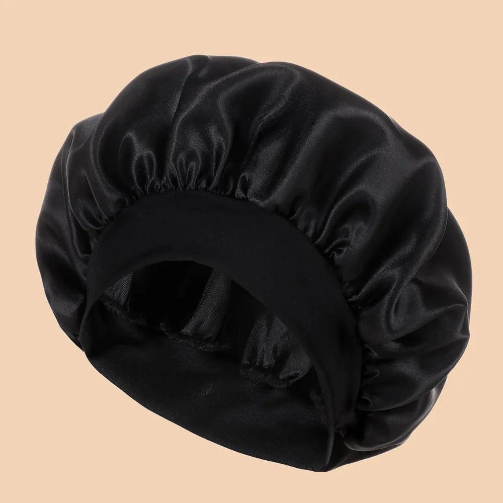 Bonnet de Douche en Satin pour Femme – Bonnet Large Bord Uni, Protection Cheveux