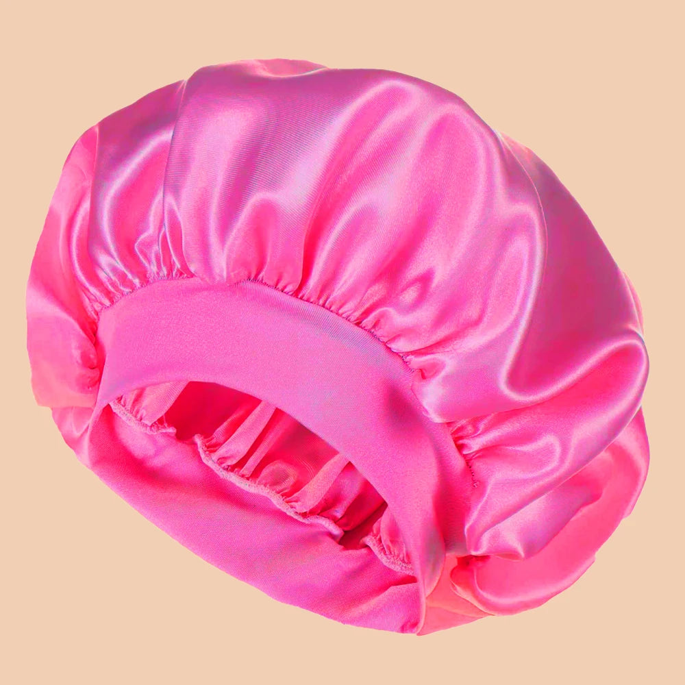 Bonnet de Douche en Satin pour Femme – Bonnet Large Bord Uni, Protection Cheveux