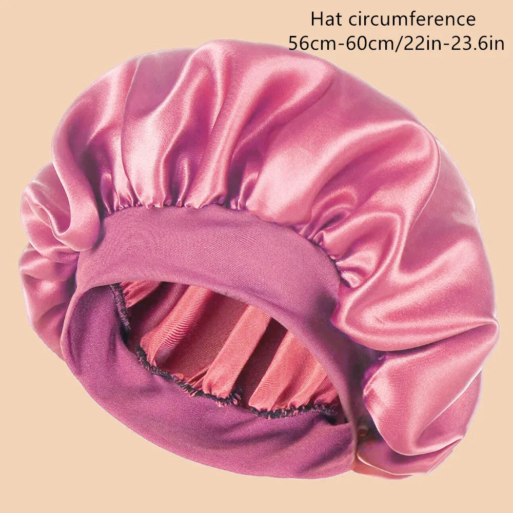 Bonnet de Douche en Satin pour Femme – Bonnet Large Bord Uni, Protection Cheveux