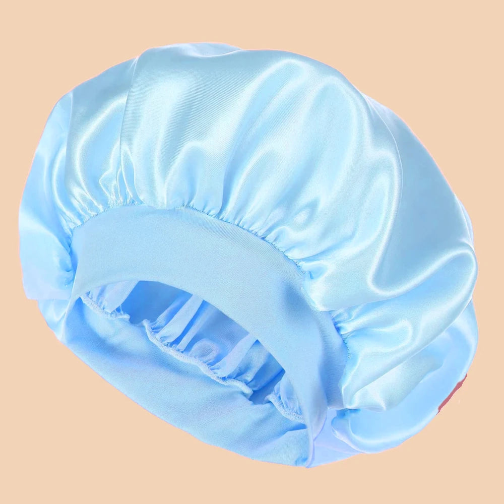 Bonnet de Douche en Satin pour Femme – Bonnet Large Bord Uni, Protection Cheveux