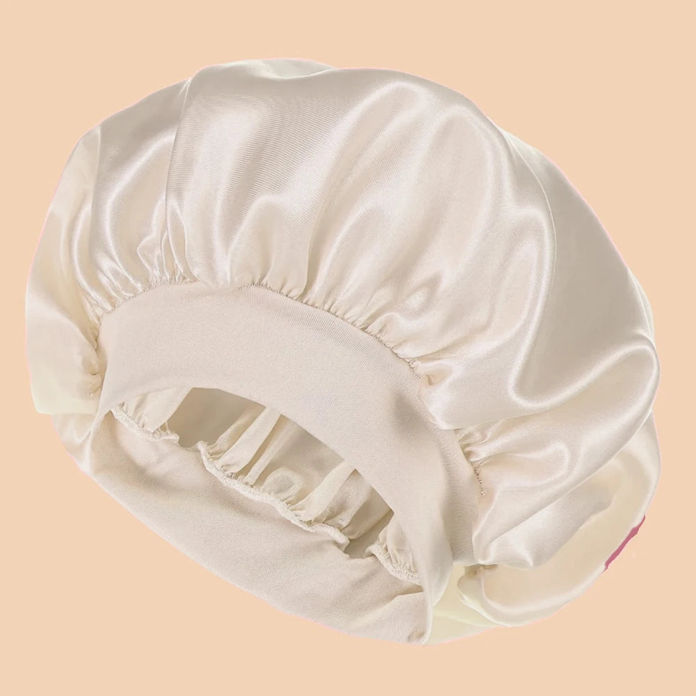 Bonnet de Douche en Satin pour Femme – Bonnet Large Bord Uni, Protection Cheveux