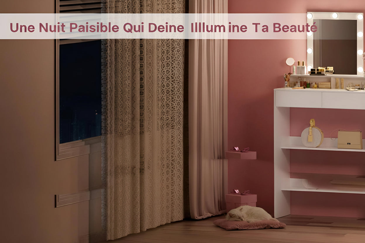 Coiffeuse avec Miroir LED Réglable | 2 Tiroirs + 4 Étagères + Placard – AUREA