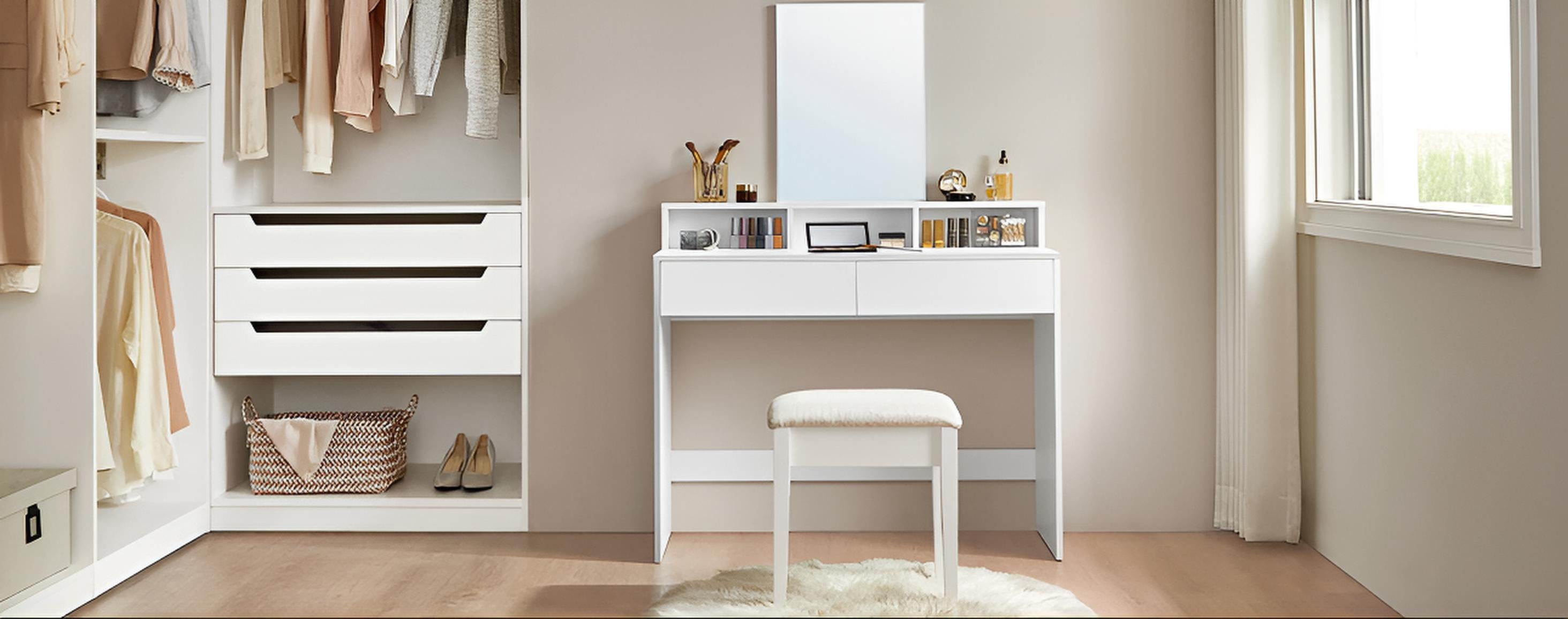 Coiffeuse femme avec Miroir LED et Rangement | Table de Maquillage Moderne + Grand Miroir – AUREA