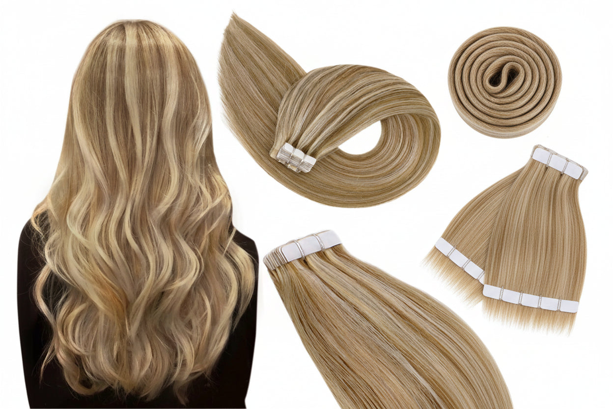 Extensions Tape In Ugeat en Cheveux Naturels Brésiliens Remy – Lisses, Balayage, 20P / 40P