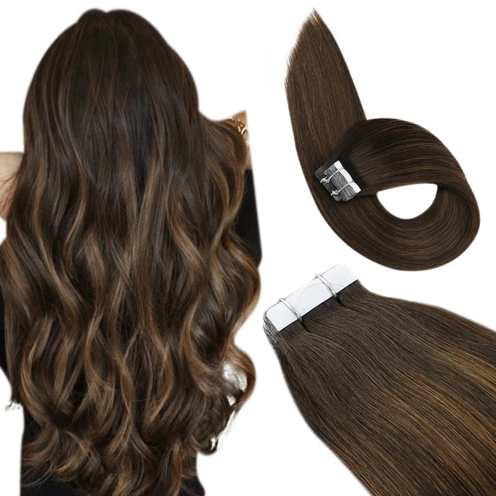 Extensions Tape In Ugeat en Cheveux Naturels Brésiliens Remy – Lisses, Balayage, 20P / 40P