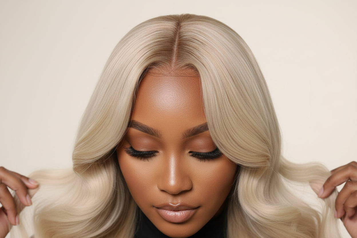 Perruque Femme Cheveux Naturels Blond 613 – HD Lace Frontal 13x6 Body Wave, 250 % Densité, 76 / 102 / 112 cm
