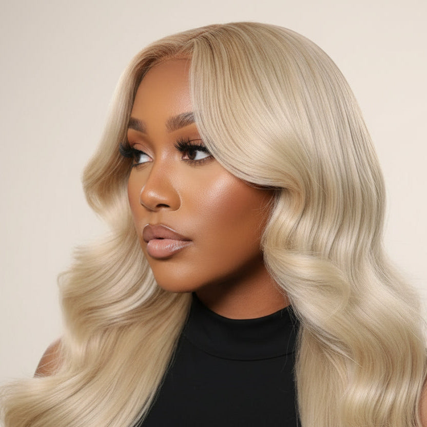 Perruque Femme Cheveux Naturels Blond 613 – HD Lace Frontal 13x6 Body Wave, 250 % Densité, 76 / 102 / 112 cm