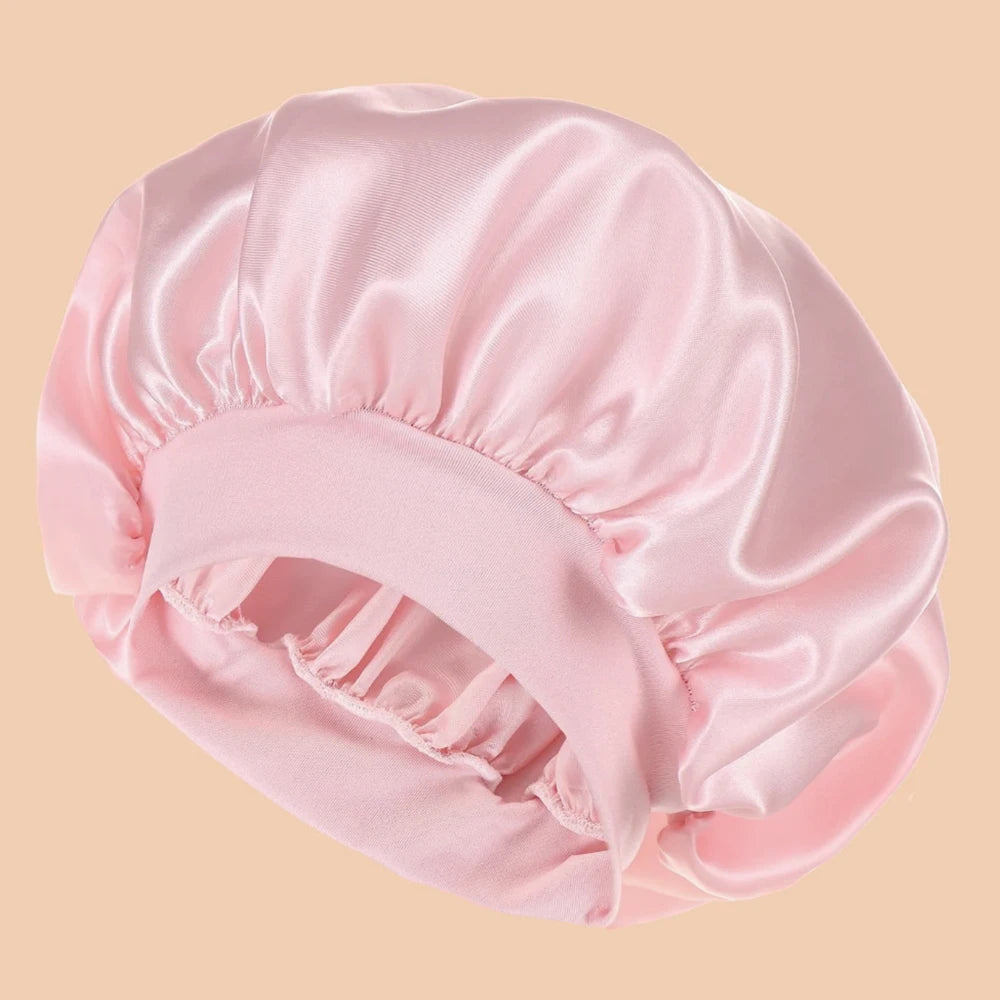 Bonnet de Douche en Satin pour Femme – Bonnet Large Bord Uni, Protection Cheveux