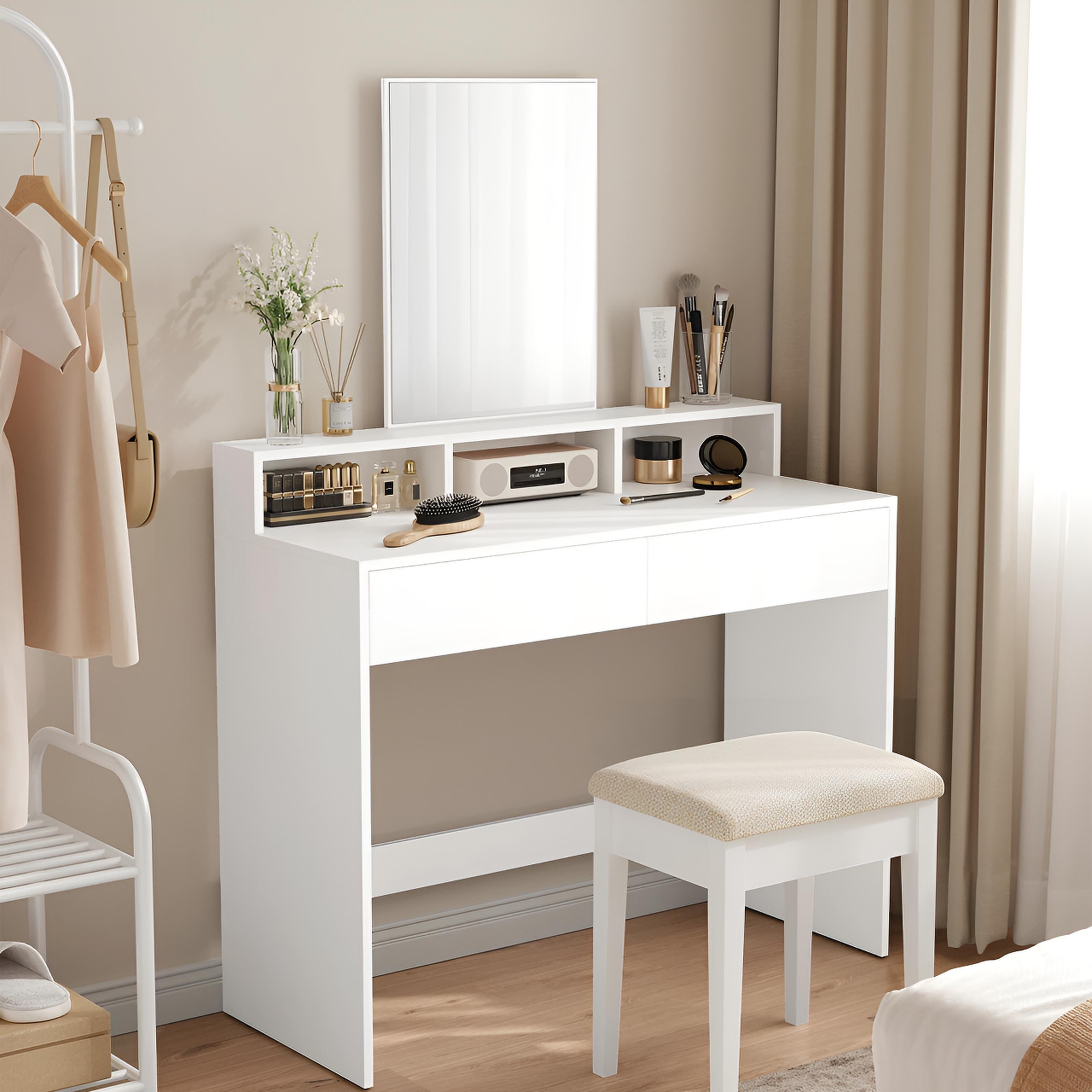 Coiffeuse femme avec Miroir LED et Rangement | Table de Maquillage Moderne + Grand Miroir – AUREA