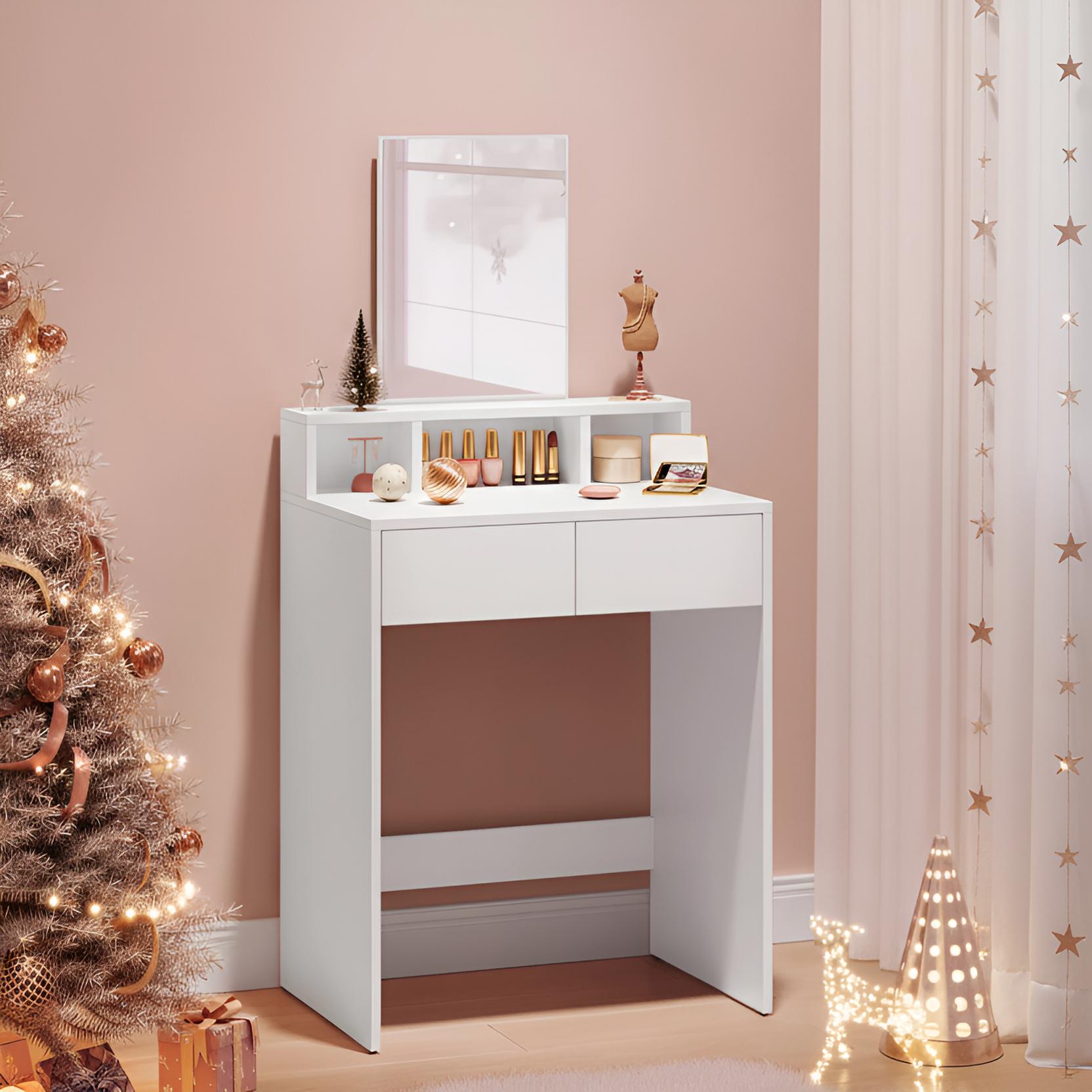 Coiffeuse femme avec Miroir LED et Rangement | Table de Maquillage Moderne + Grand Miroir – AUREA