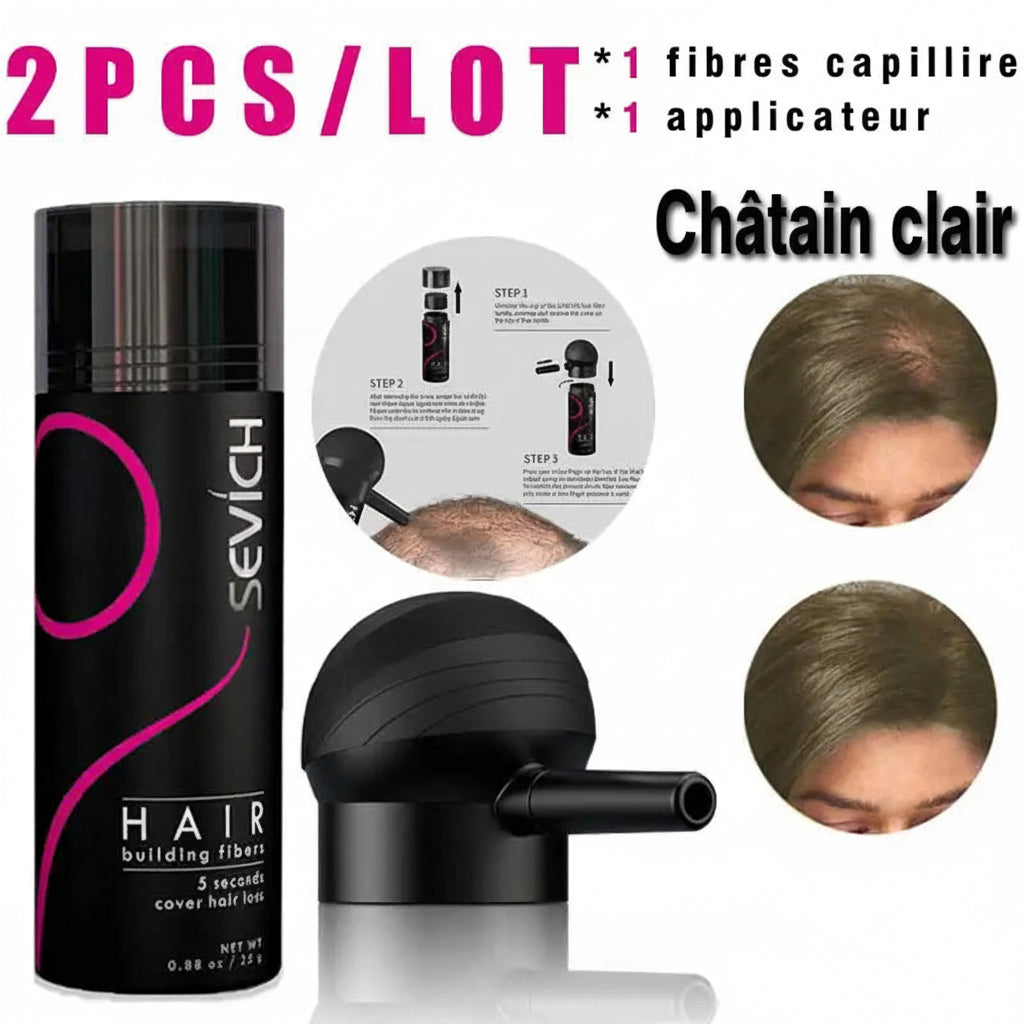 Fibres Capillaires à la Kératine SEVICH – Kit Densifiant pour Cheveux Clairsemés avec Applicateur