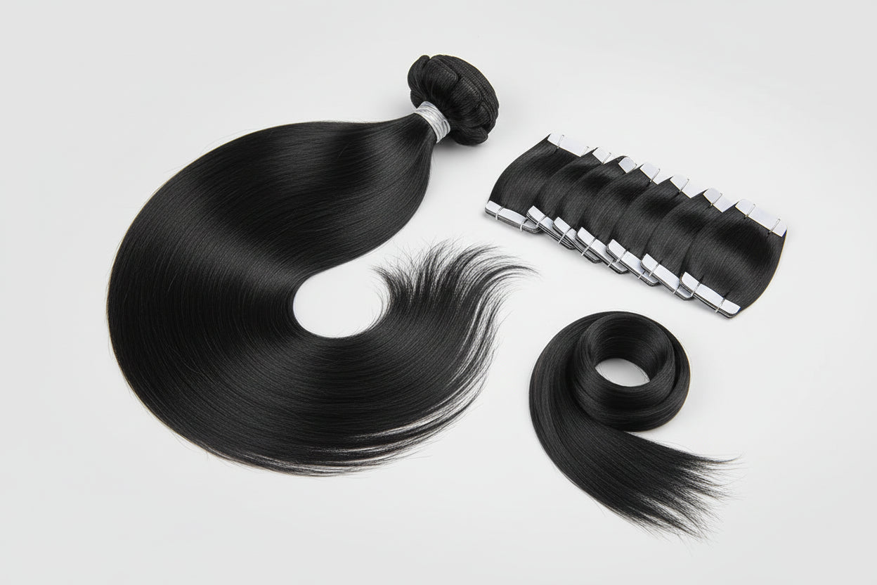 Extensions Tape In Ugeat en Cheveux Naturels Brésiliens Remy – Lisses, Balayage, 20P / 40P