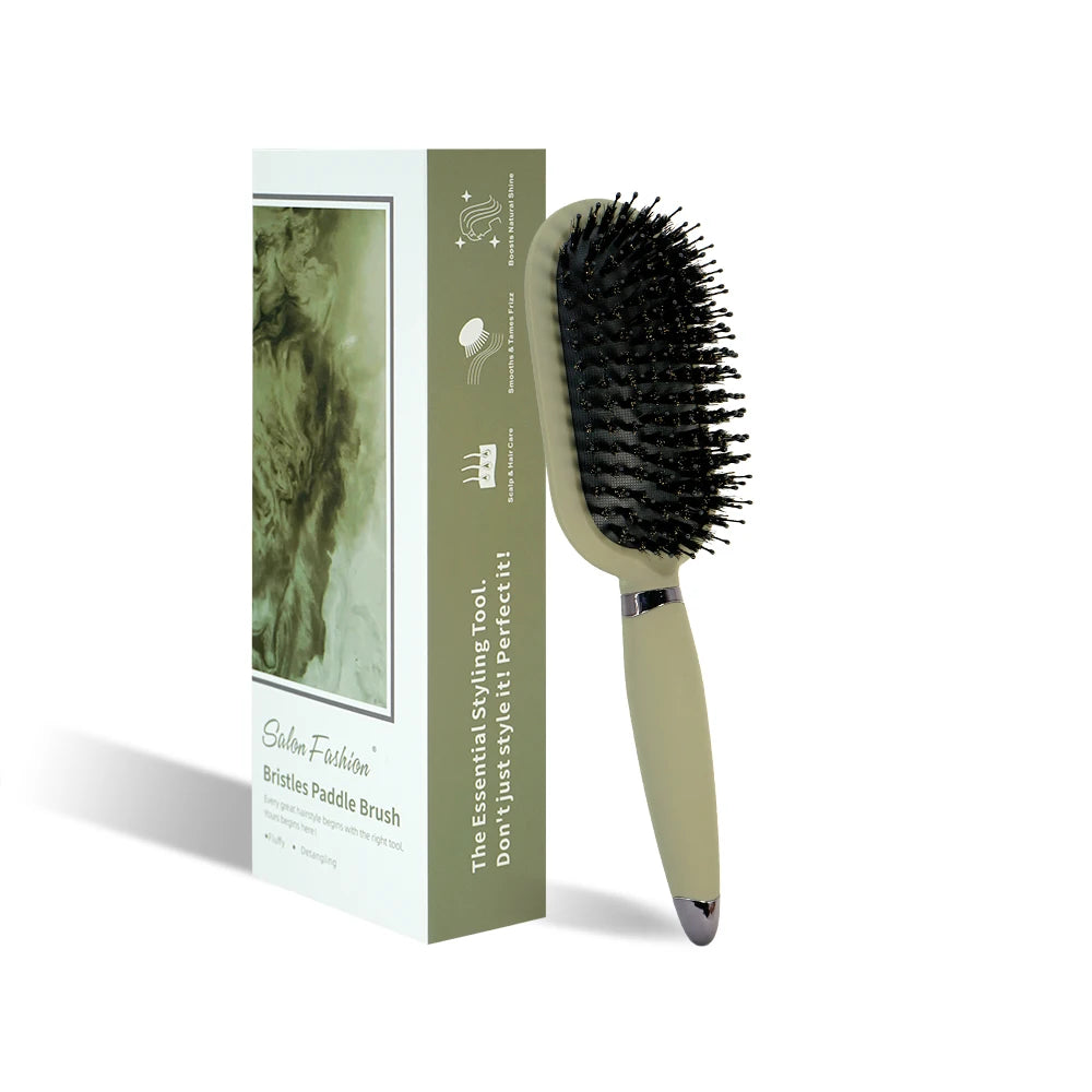 Brosse à cheveux Démêlante à Poils de Sanglier – Brosse Aérée Anti-Statique et Massage Cuir Chevelu pour Tous Types de Cheveux