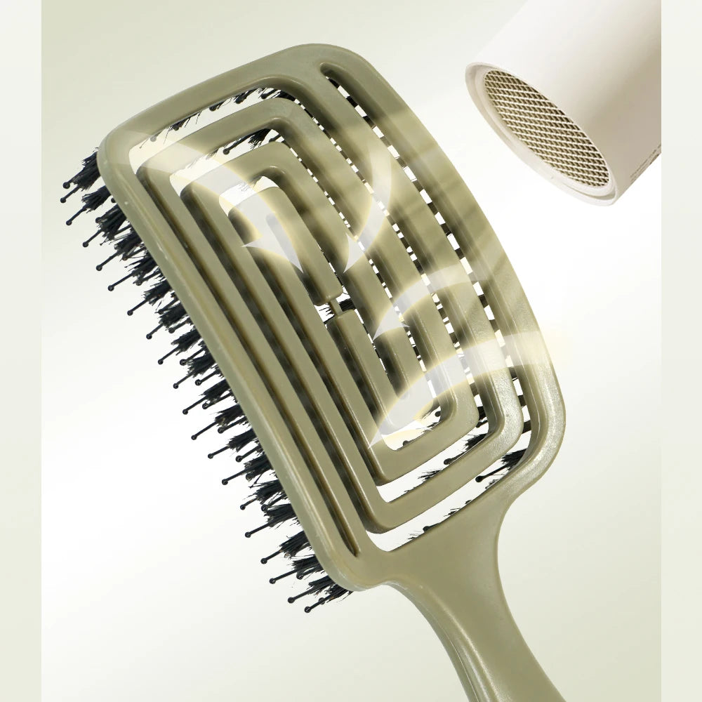 Brosse à cheveux Démêlante à Poils de Sanglier – Brosse Aérée Anti-Statique et Massage Cuir Chevelu pour Tous Types de Cheveux