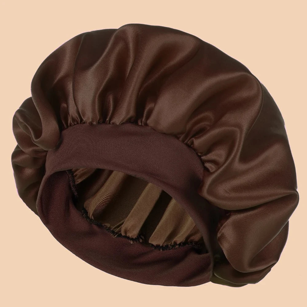 Bonnet de Douche en Satin pour Femme – Bonnet Large Bord Uni, Protection Cheveux