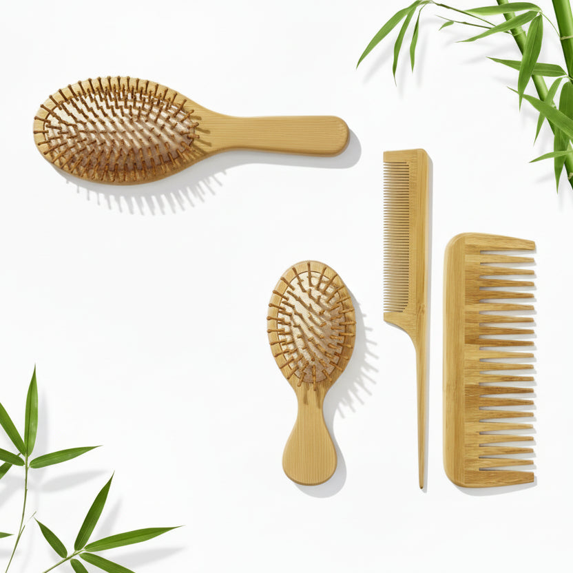 Brosse à cheveux & Peigne en Bambou Démêlants – Set Naturel Anti-Casse pour Tous Types de Cheveux