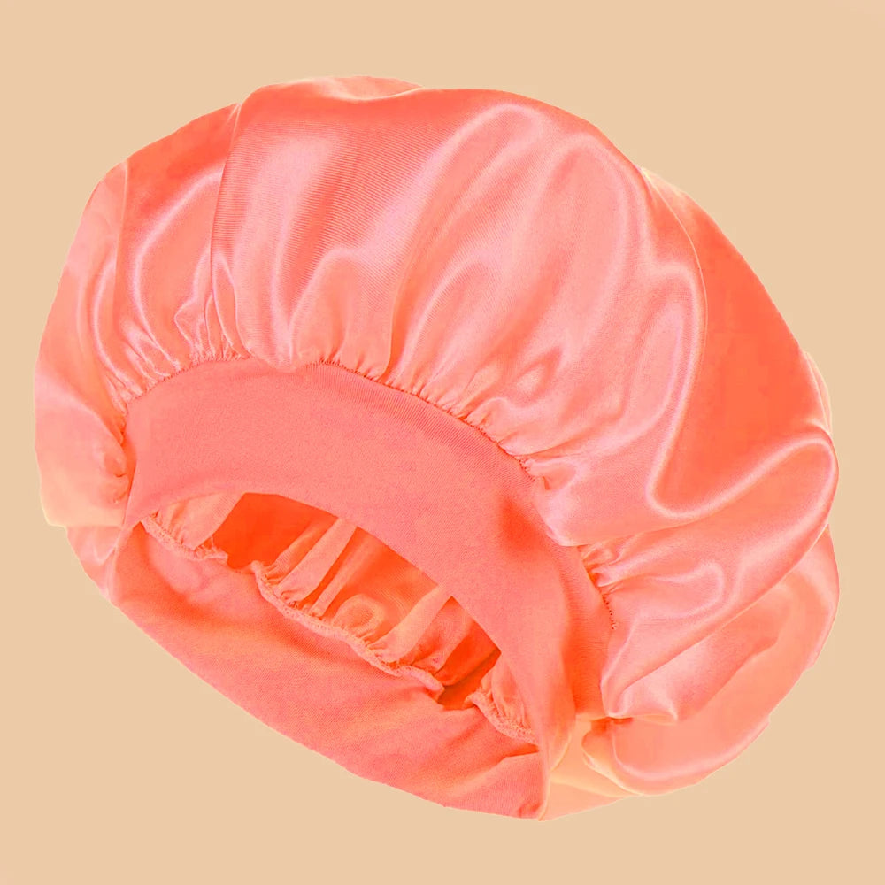 Bonnet de Douche en Satin pour Femme – Bonnet Large Bord Uni, Protection Cheveux